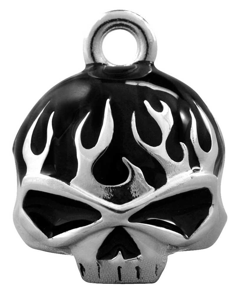 Black Flames Skull Silver Ride Bell HRB039