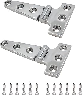 YANYU 2 Pack 4"(L) 2"(W) Boat Strap T Hinge Boat Door Flush Triangle Hinges Heavy Duty Marine Grade 316 Stainless Steel W/Fasteners 