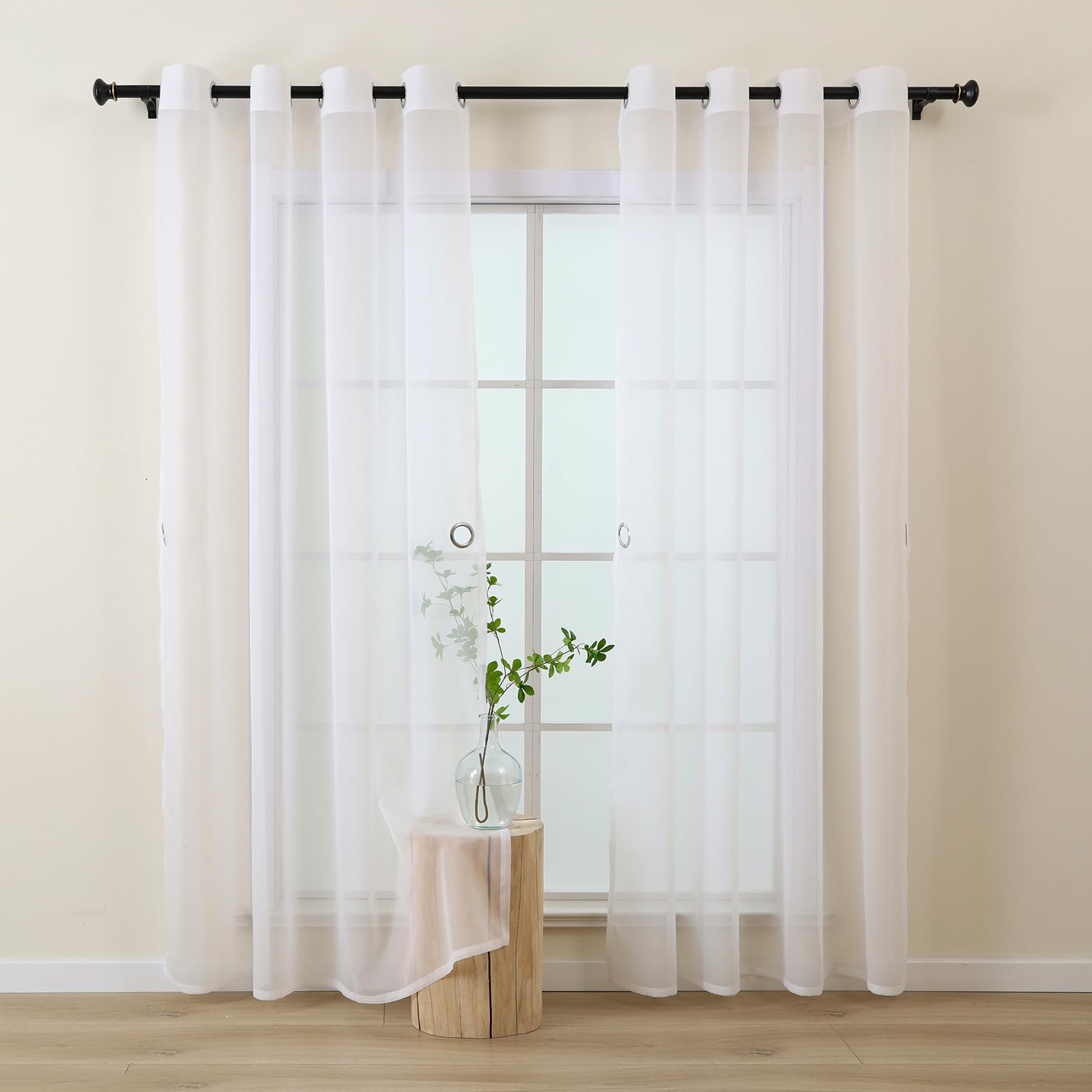 L.Z.E White Voile Curtains for Living Room 63 Inch Drop Sheer White Curtains & Drapes for Bedroom 160 cm Length Short - Image 3