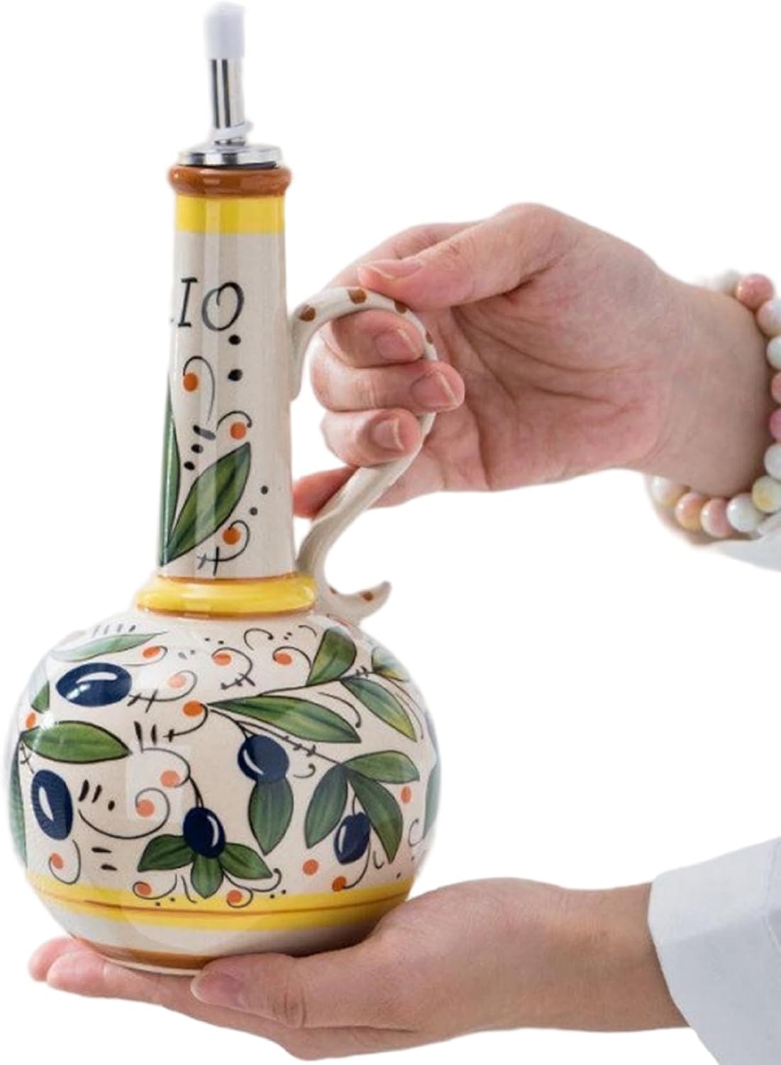 Ceramic Olive Oil Dispenser Bottle, Ceramic Olive Oil Dispenser Bottle, 700ml with Stainless Steel Spout and Handle for Kitchen Sauces Vinegar