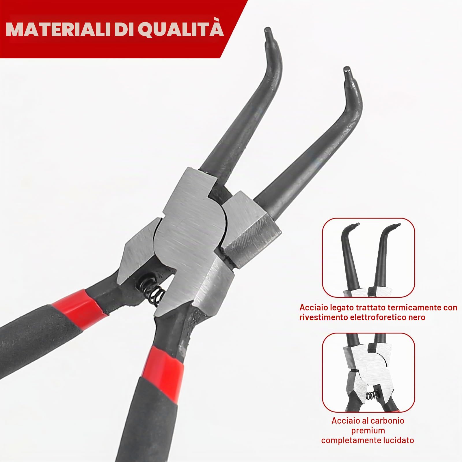 Set di 4 pinze per anelli elastici, 180 mm, con borsa portatile, pinze per anelli di sicurezza per interni ed esterni, pinze dritte e angolate