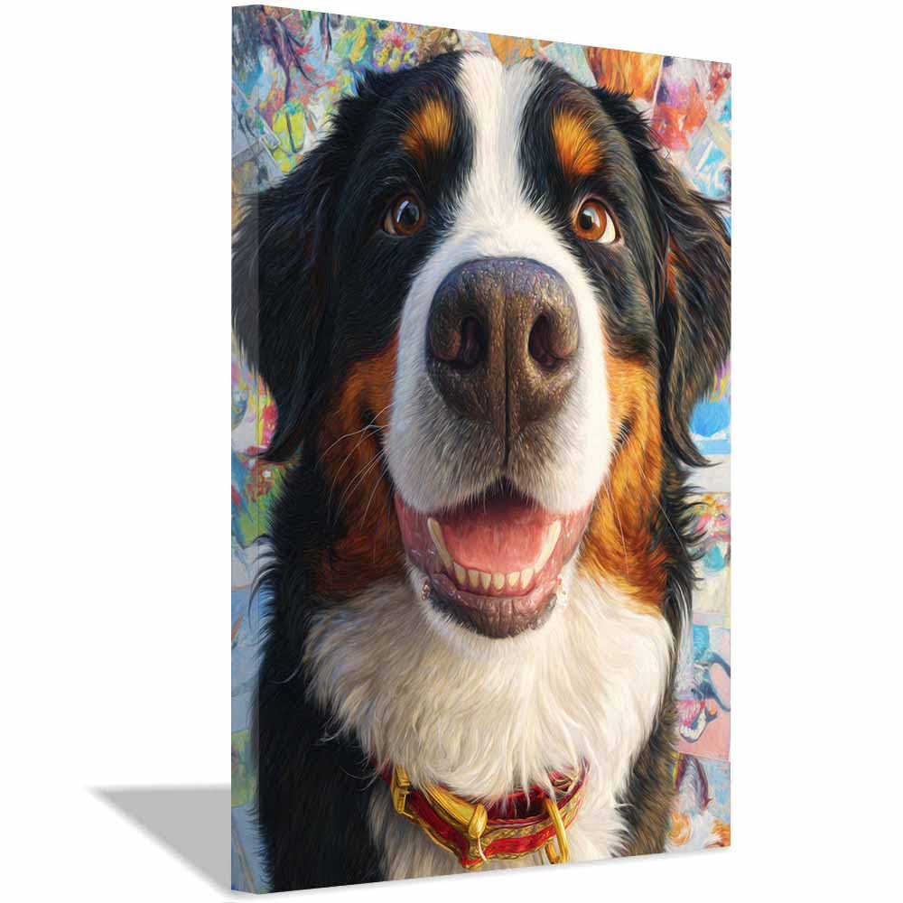 ZAMAEIU Canvas Print Wall Art Bernese Mountain Dog Abstract Dog Animal Paintings, Suitable for living room, bedroom, for Kids Room Decoretc.(black)-80x120cm Framed