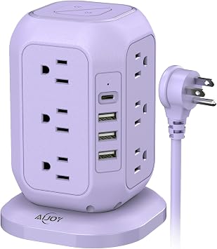 USB C Power Strip Tower ، حامي Surge مع 12 منفذ AC و 4 منافذ USB ، AiJoy 10 FT Extension Cord ، 1200J Power Strip Surge Protector ، USB Charging Station ، Office Supplies ، Dorm Essentials ، Woman