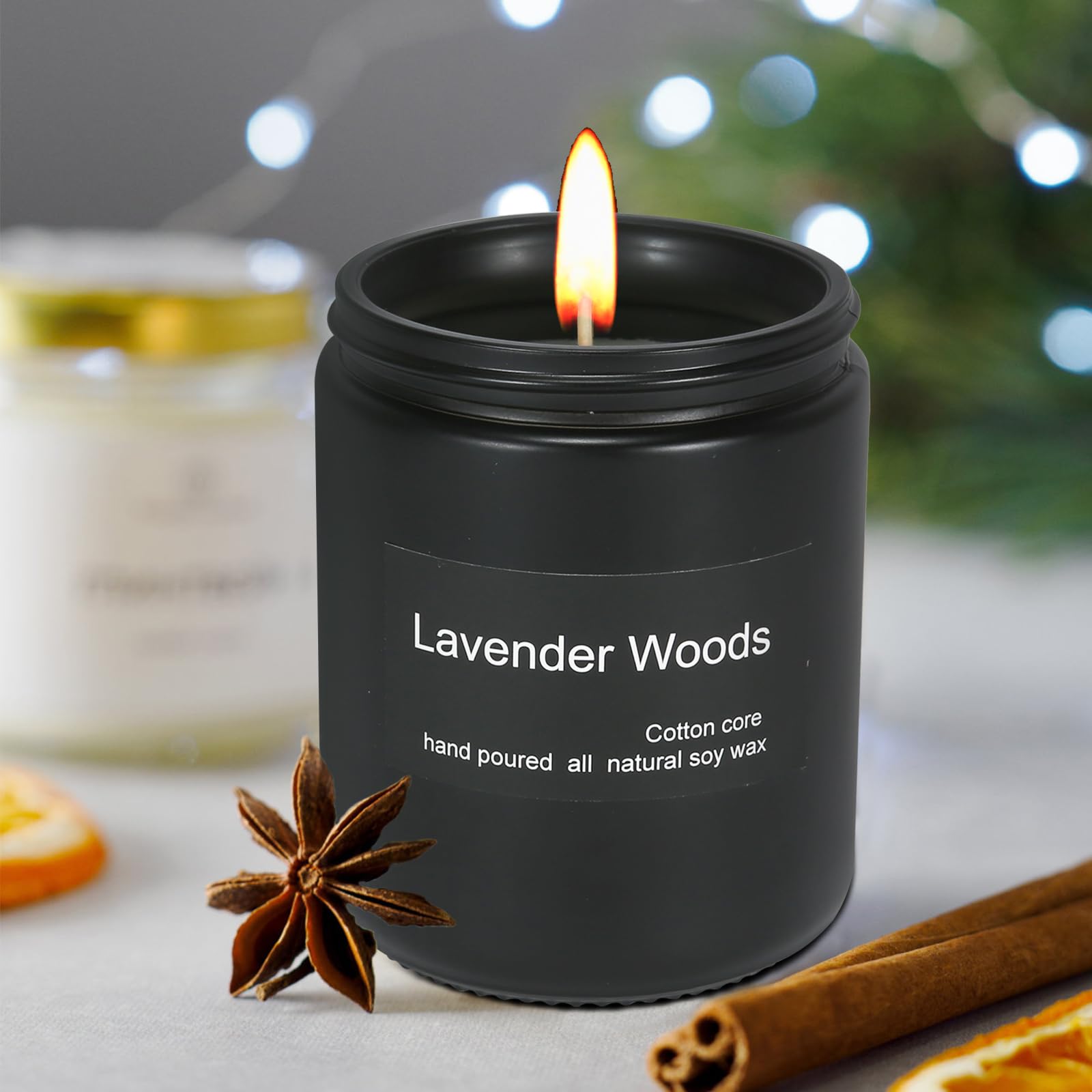 Scented Candle for Home,Black Jar Candles,Natural Soy Wax,Long