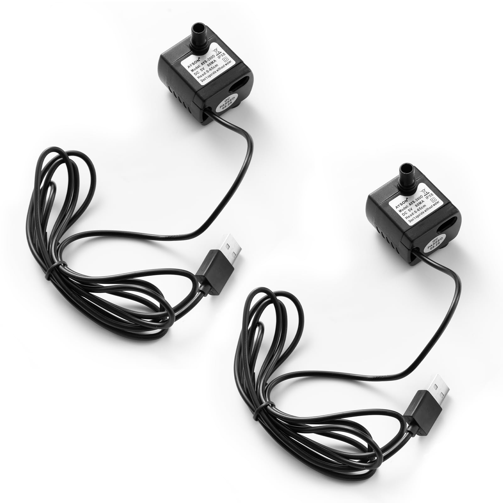 2 Pezzi Mini Pompa Acqua Sommergibile USB, DC 5 V 1 – 3 W 200 L/H Pompa Acqua USB, per Acquari, Fontane da Giardino, Stagni, Impianti Idroponici, Ultra Silenziosa, Portatile con Regolatore di Flusso