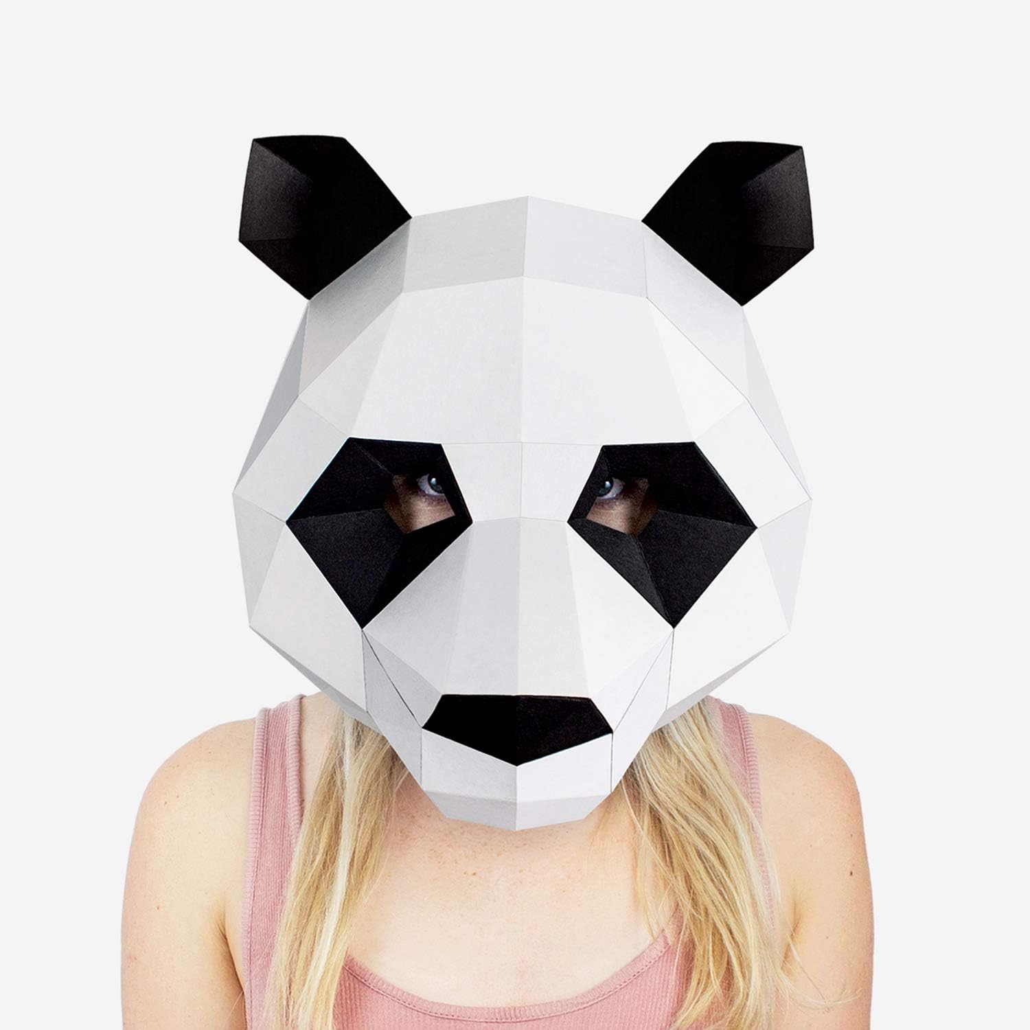 Panda Mask | Animal Mask | DIY Paper Mask | Halloween Mask | Adults & Children | Geometric 3D Design | Low Poly Mask White, Black
