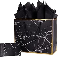 Vista 8 de ysmile Bolsa de regalo negra para hombres, bolsa de papel de gran tamaño con papel de seda para cumpleaños, aniversario, 16 pulgadas, día del padre