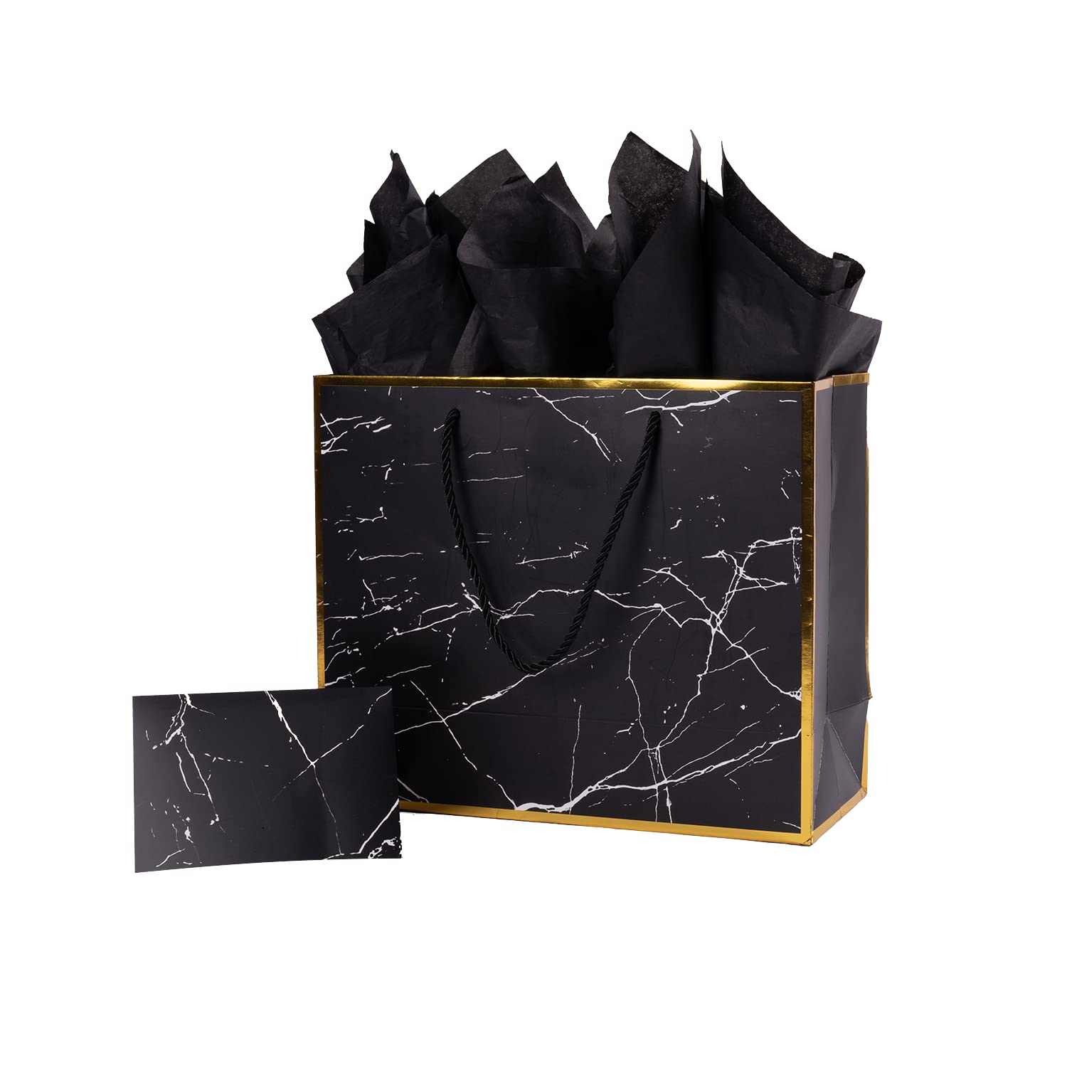 Ysmile Sacchetti Regalo In Marmo Nero Con Carta Vellina E Biglietti, Confezione Da 2 (Medio + Grande), Per Compleanno Uomo