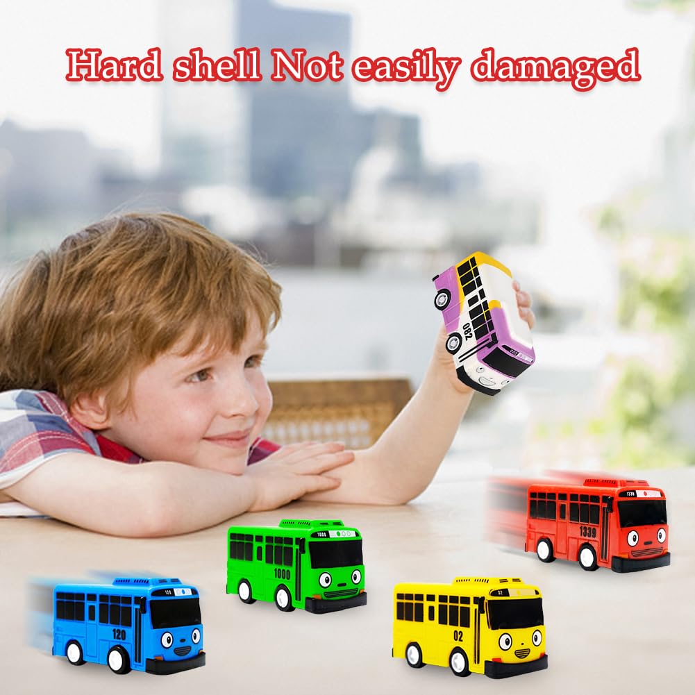 CNKOO 5 Pcs Petit Bus Jouet TAYO Petit Bus Jouet Voiture TAYO Ensemble Voiture à Rétrofriction Mini Voitures pour Ami Mini (TAYO Rogi Gani Rani