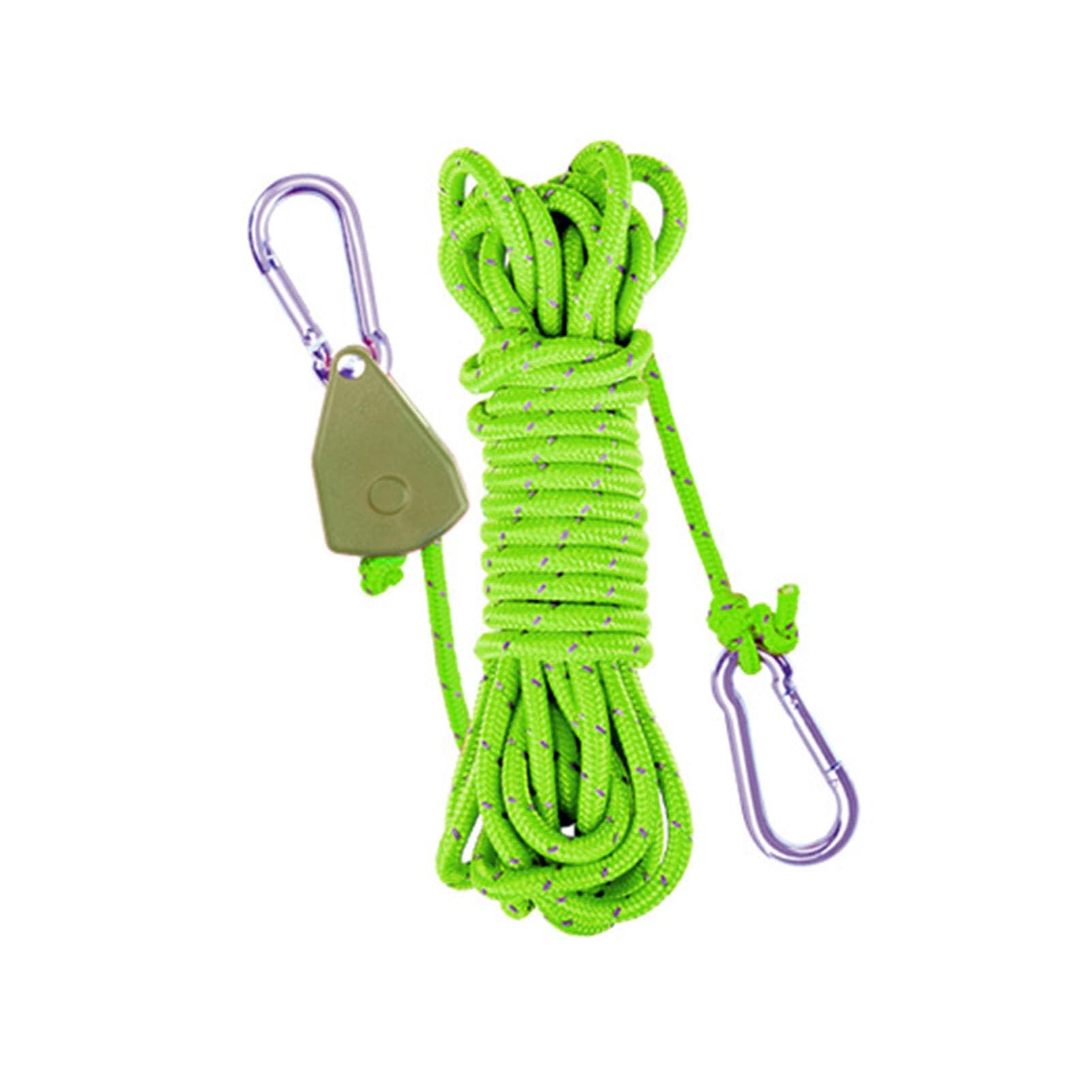 anwhriet Tent Guy Rope with Pulley Tensioner, 3m Reflective Heavy Duty Nylon Wind Rope with Self-Locking Adjuster, Camping Tent Cord Tightener with Carabiner for Canopy, Gazebo, Hiking Green