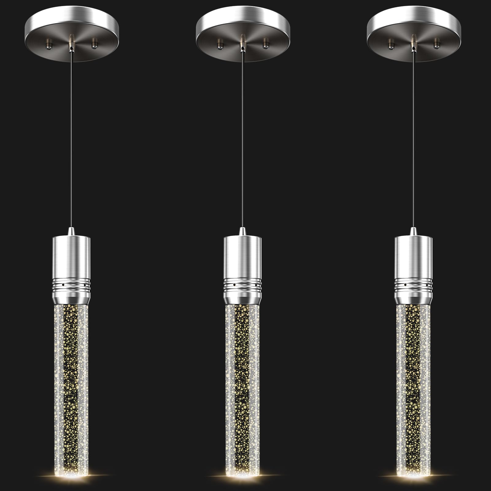 Photo 1 of JULiN HOME 3-Pack Pendant Lights with Crystal Bubble, Brushed Nickel