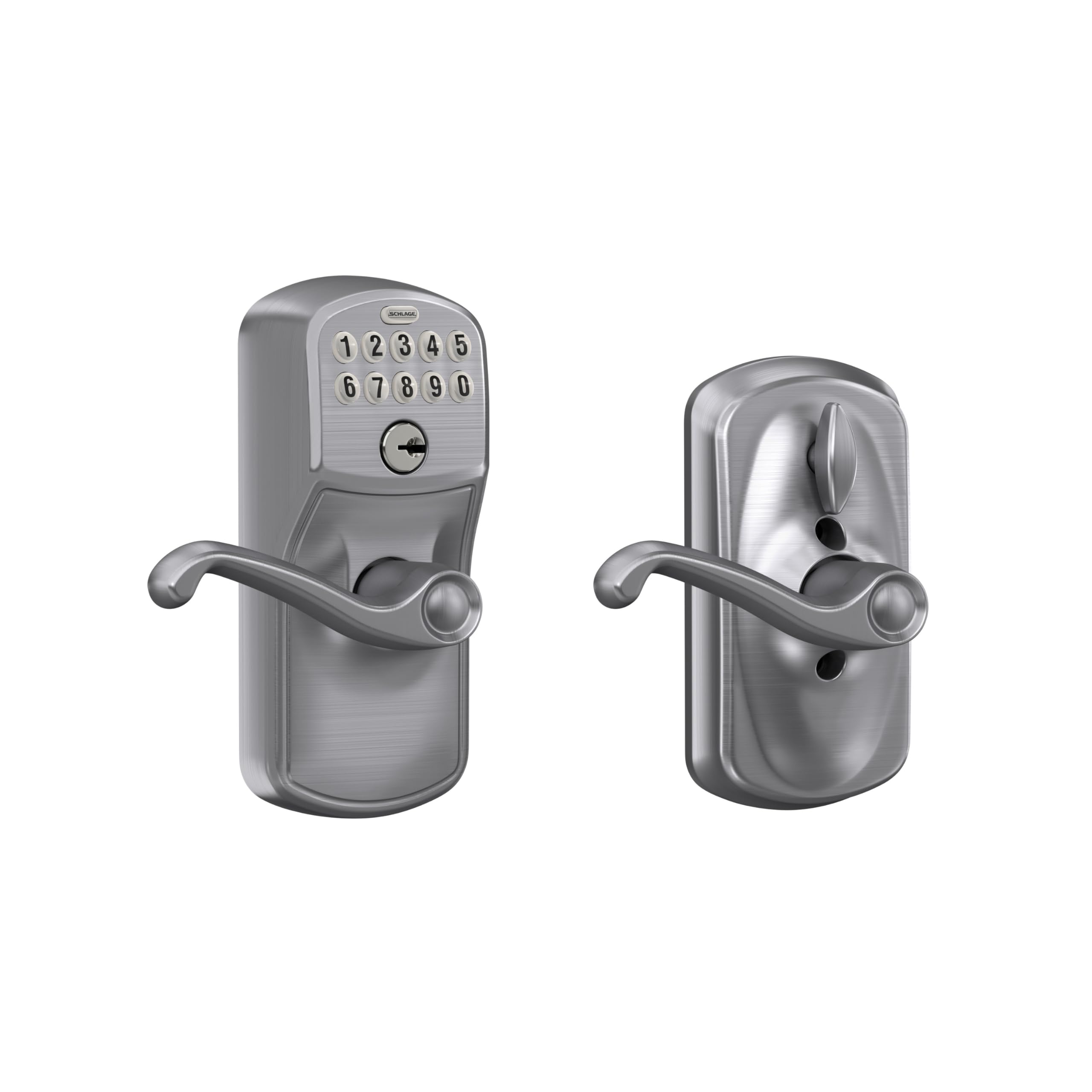 Photo 1 of Schlage Electronic Keypad Lock, Lever Handle, Plymouth Trim, Satin Chrome