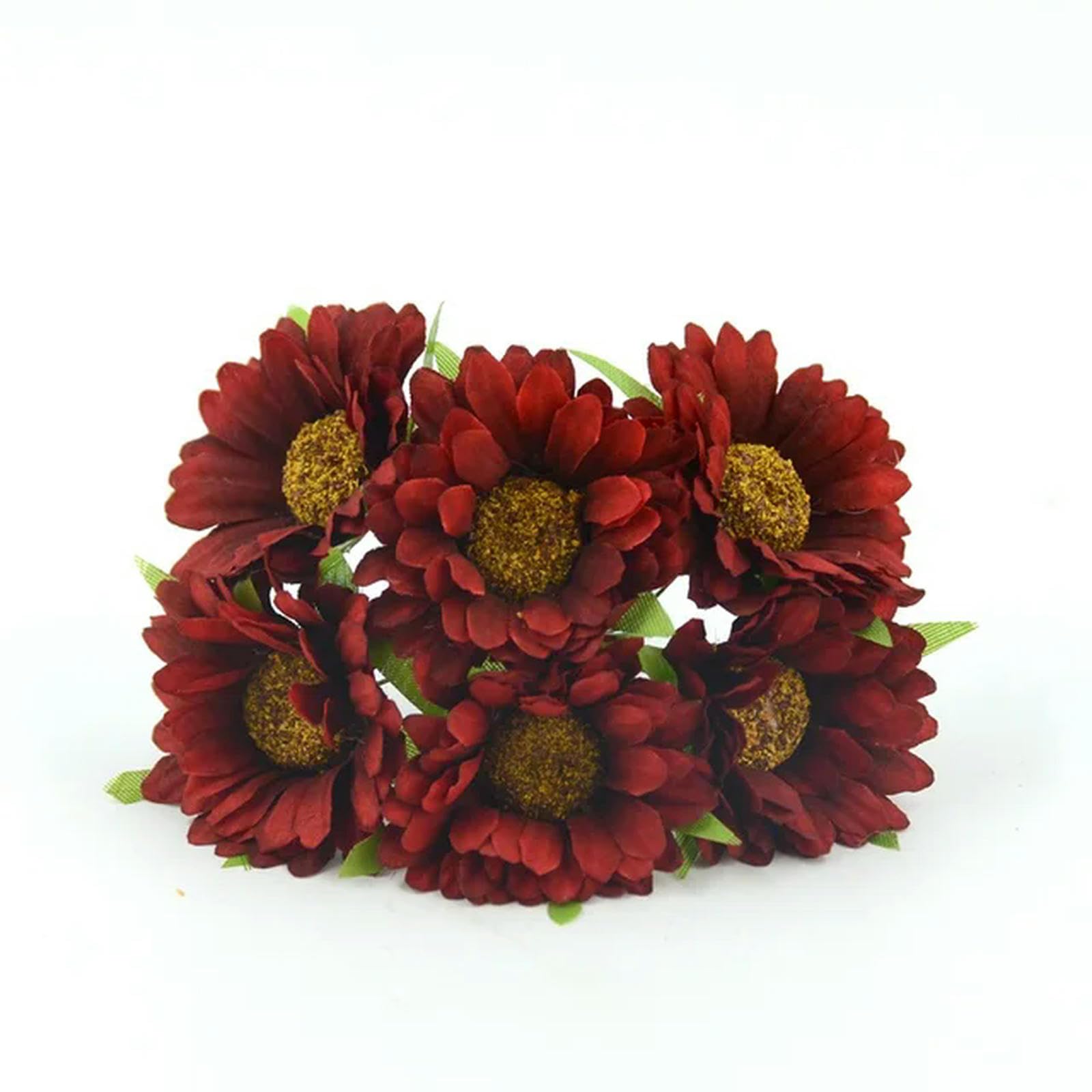 BREEZYHUE 6pcs Daisy Artificial Flower Silk Sunflower Bouquet For Wedding Decoration Scrapbooking DIY Wreaths Craft Fake Flowers-Deep red