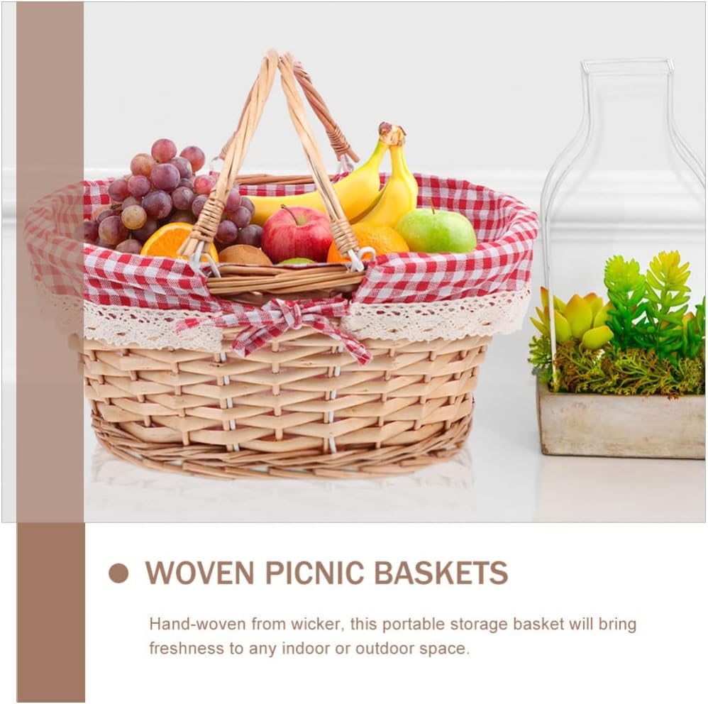 2pcs Picnic Basket Wicker Storage Basket Wicker Laundry Hamper Woven Belly Basket Picnic Hamper Wedding Decoration Delicate Fruit Basket Cloth Rattan Storage Container Bride