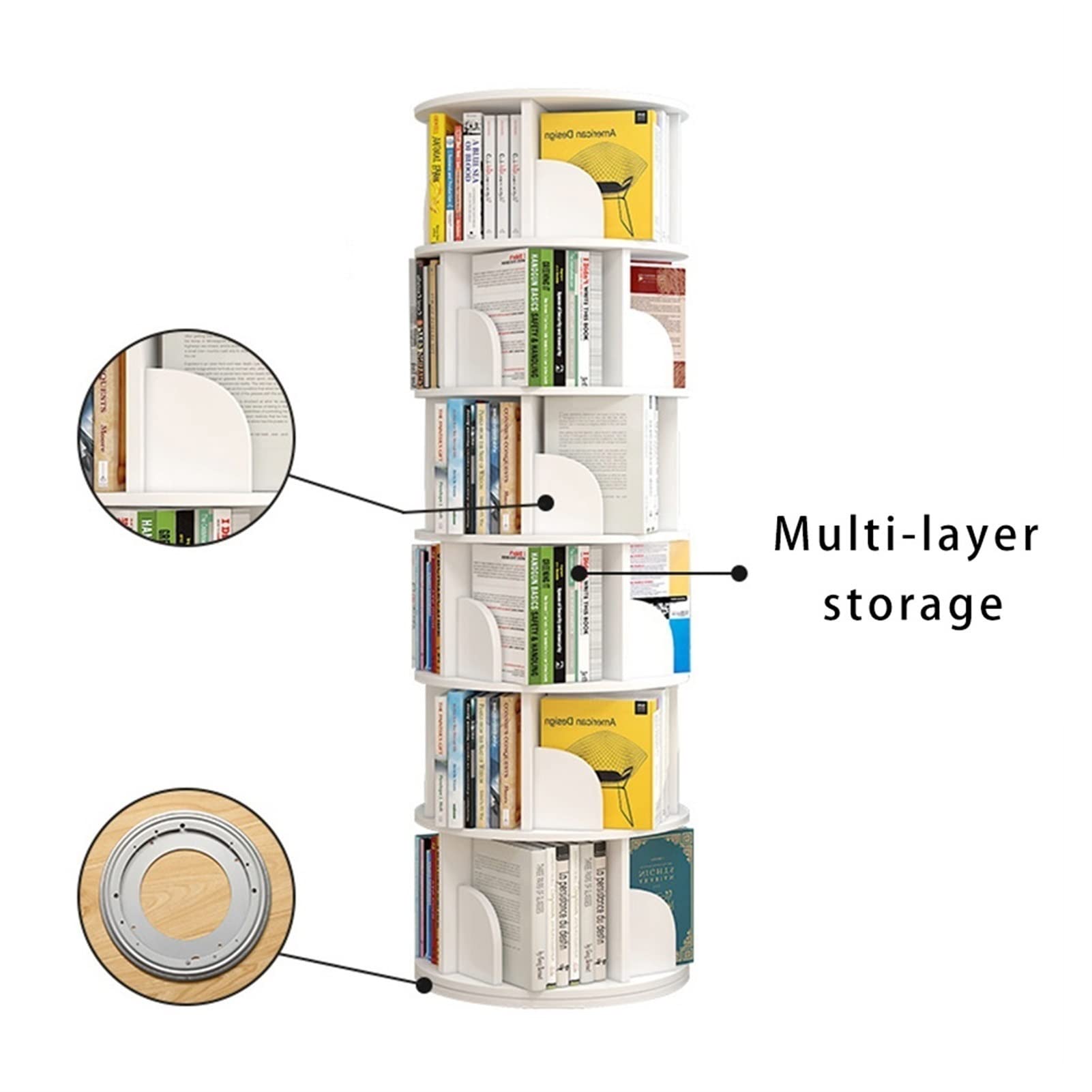 Drehbares Bücherregal Bücherregal Für Kinder Kreatives Um 360 ° Drehbares Bücherregal Schlafzimmer Wohnzimmer Bibliothek Drehbares Bücherregal (Color : Bianca, S : 4 layers(46 * 120cm))