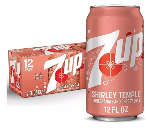 Shirley Temple Pomegranate Cherry Flavored Soda 7UP, 12 Pack, 12 Fl Oz Cans, Caffeine Free, Clear Carbonated Beverage