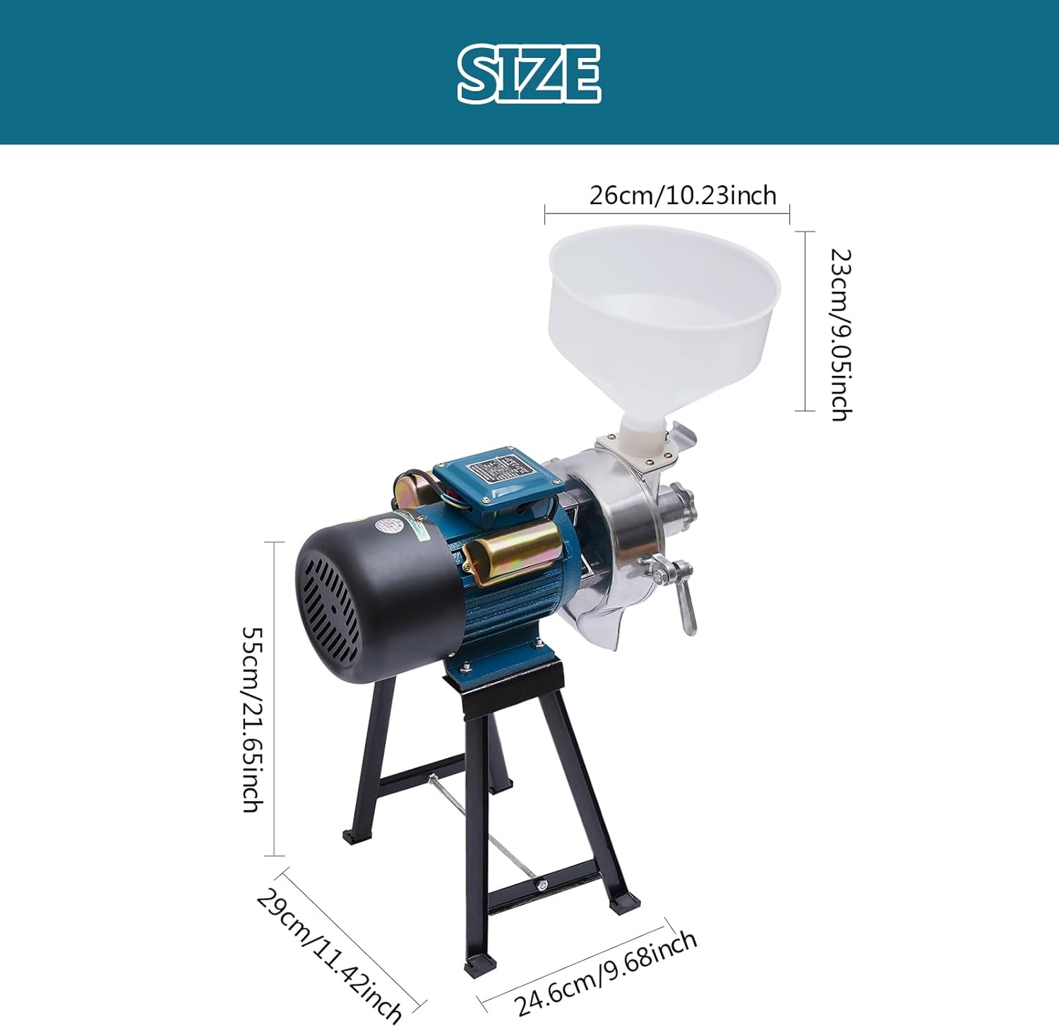 Electric Grain Mill Grinder, 2200W Commercial Corn Grain Mill Machine with Funnel, 40 KG/H Grinding Capacity Wet Electric Feed/Flour Mill Wheat Grinder for Kitchen Blue 1400R/MIN 110V/60Hz