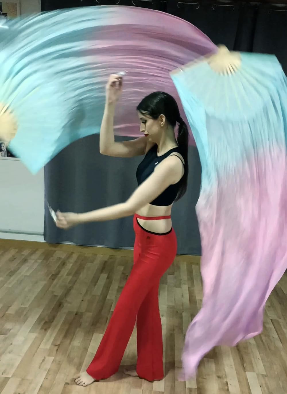 Winged sirenny 1ペア1.5 mx0.9 mライトファンベリーダンスシルクベール、パステル色