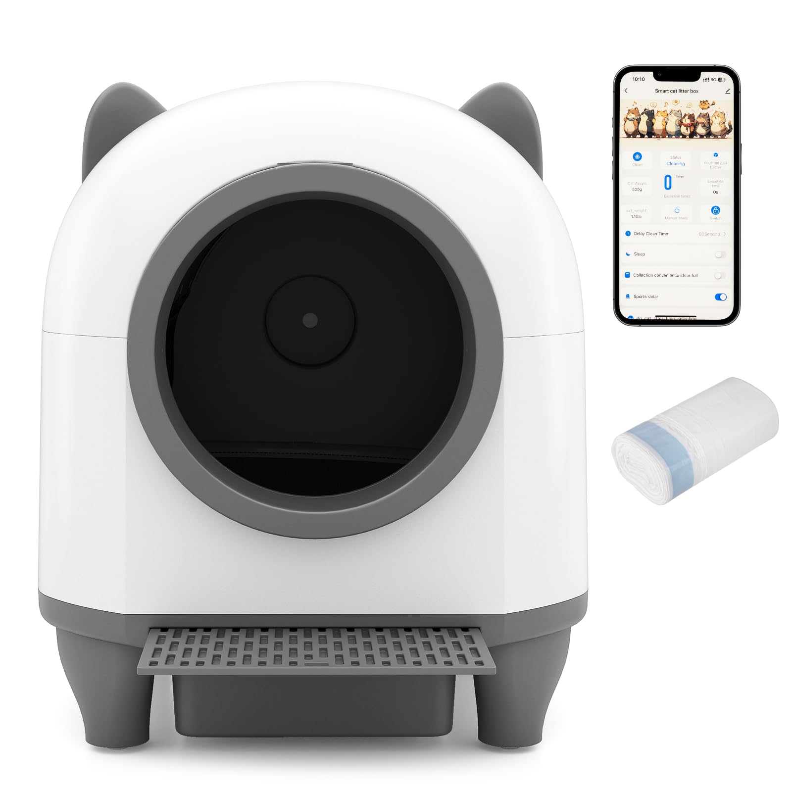 Arenero para gatos autolimpiable con sensor de seguridad 10x y caja de aromaterapia