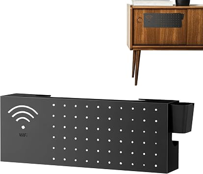 Wifi Box Hider - 15.7x7.8x3.9 Inch Wall Mount Organizer, Carbon Steel Storage Basket, Multi-Purpose Network Hiding Solution | Electronic Outlet Guard Internet Router Holder for Living Room