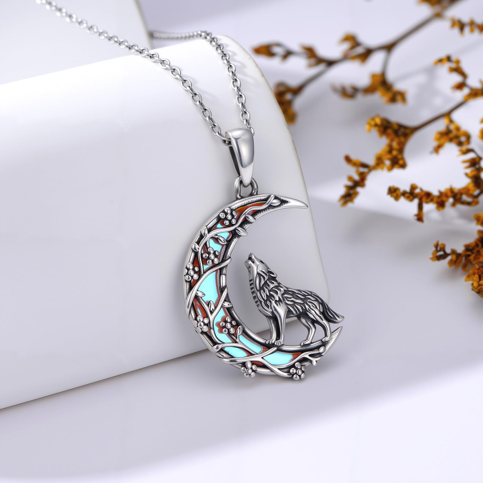 Wolf Katze Halskette 925 Sterling Silber Lebensbaum Anhänger Kette Tier Schmuck Geschenke für Frauen Mama Ehefrau