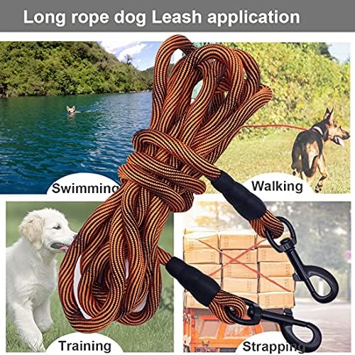 BTINESFUL Dog Tie Out, Check Cord Long Tether Rope Leash, 8ft 12ft 20ft 30ft 50ft 75ft Yard Training Dog Lead - Large Medium Small Dogs Outdoor Playing, Camping, or Backyard (12ft, Orange Black) — view 5