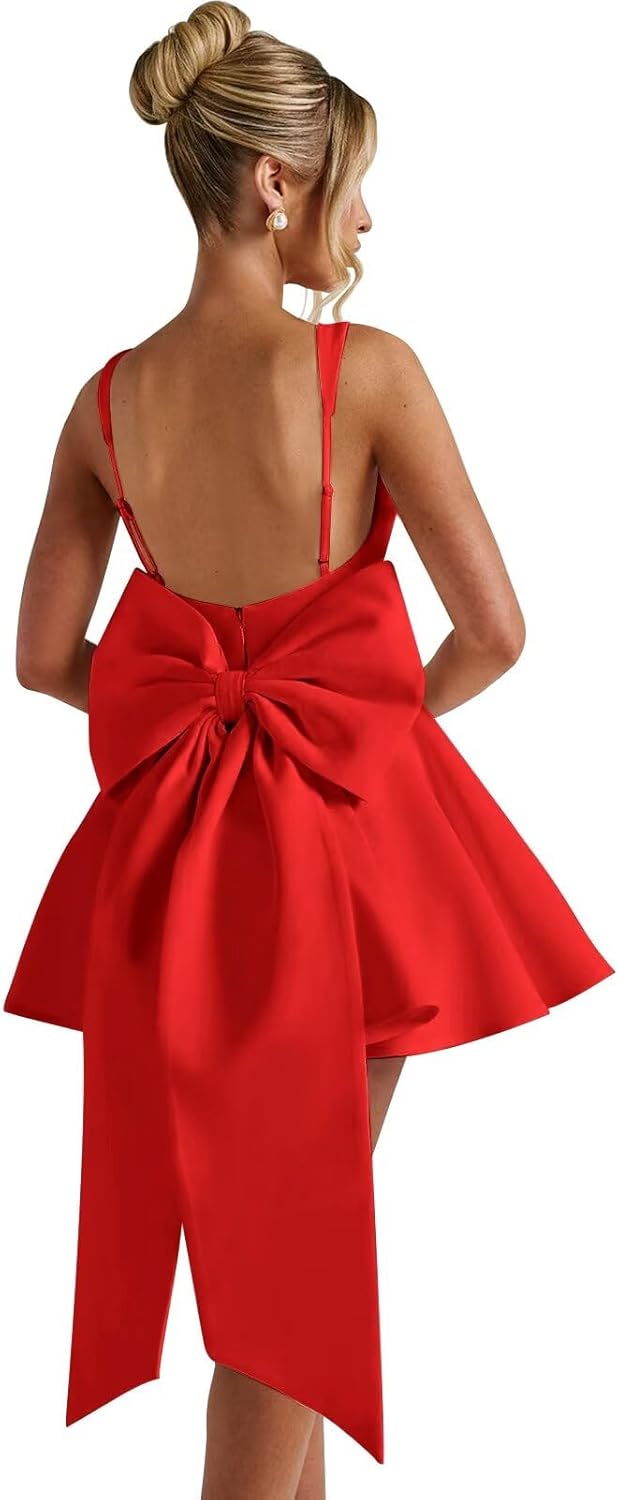 Bedlover Short Satin Homecoming Dresses with Bow on Back 2025 A-line Mini Cocktail Party Gowns