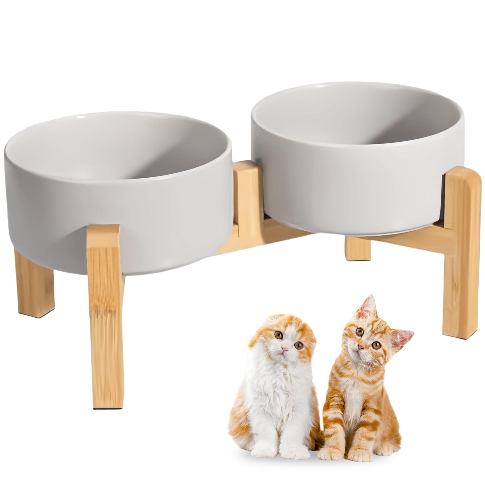 Elevated Double Ceramic Dog & Cat Bowls 850ML 15.5cm Raised Cat Feeder Bowl