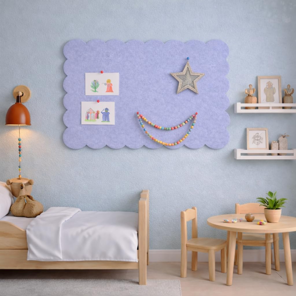 Scalloped Felt Bulletin Board 36 x 24 Inches, Large Decorative Vision Board for Wall, Office Memo & Photo Display for Home, Study & Dorm (Blue Gray)