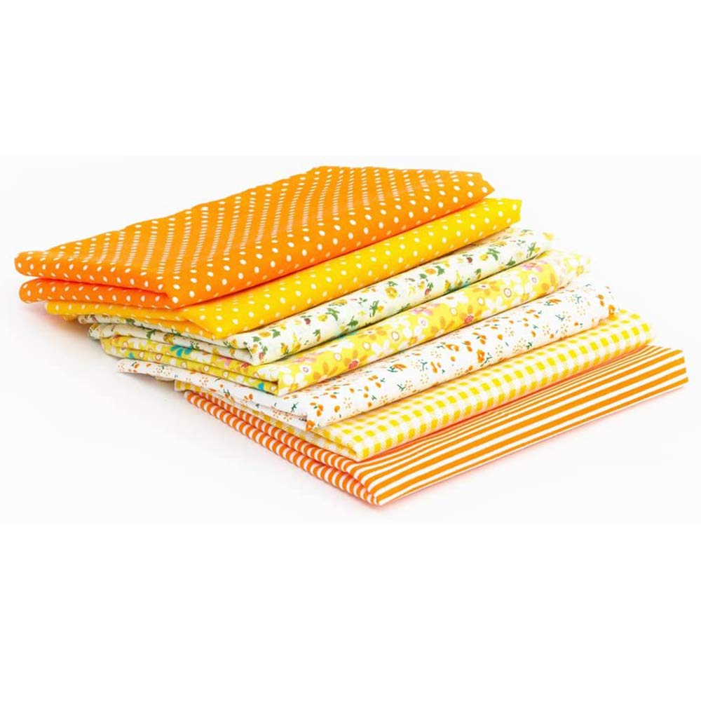 Pacchetto Tessuto Patchwork Fai da Te, 7 Pezzi Quadrati di Tessuto di Cotone, Tessuto di Cotone per Cucito, Trapuntatura, Artigianato, con Colori Diversi, 25 * 25 Cm, per (ORANGE)