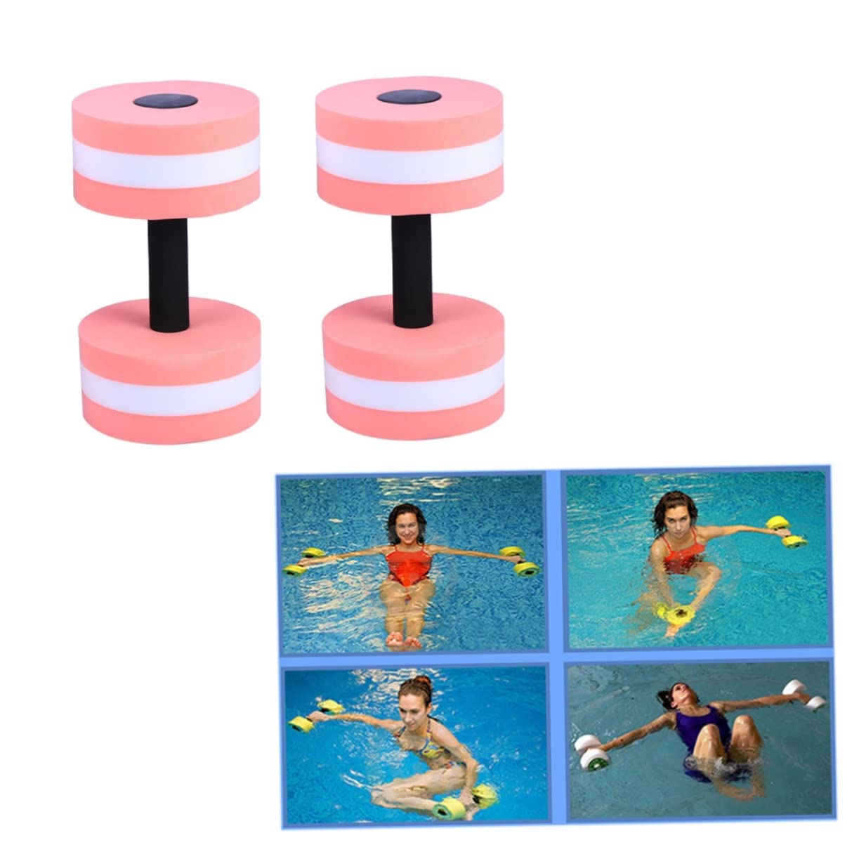 Kisangel Manubri Ad Acqua per Piscina Rosa, Set da 2 Bilancieri in Schiuma Eva per Esercizi di Fitness Acquatico, Allenamento Acquagym per Rafforzare Schiena e Addominali
