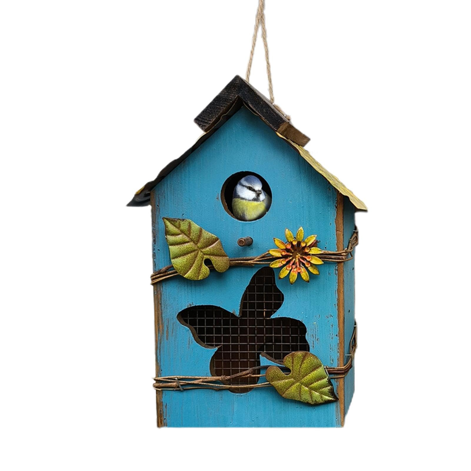 Niedliches aus Holz – dekoratives hängendes Vogelhaus den Außenbereich für Garten, Terrasse und Park (blau)