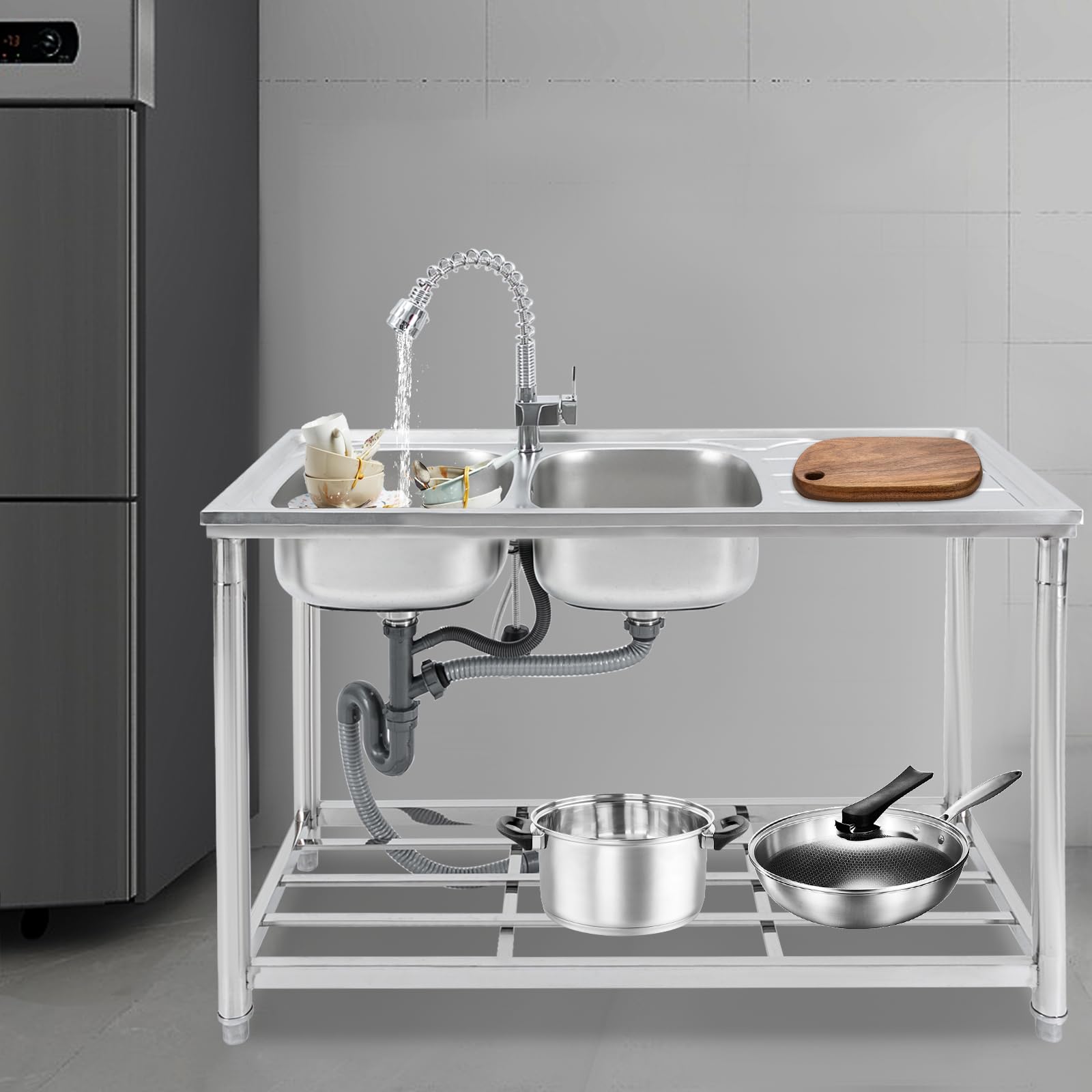 Grifo 360 Grados Fregadero Independiente Acero Inoxidable Doble