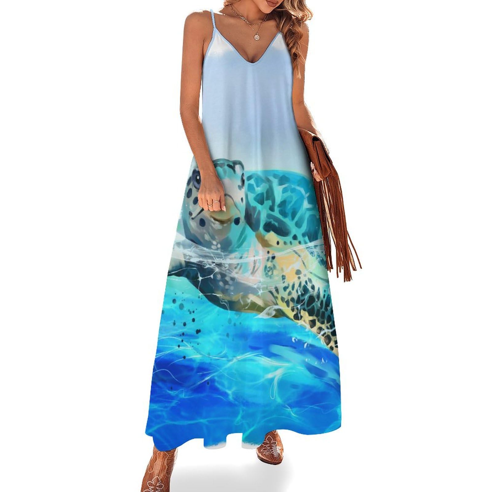 Robe longue bleu tortue légère anti-transpiration pour la plage