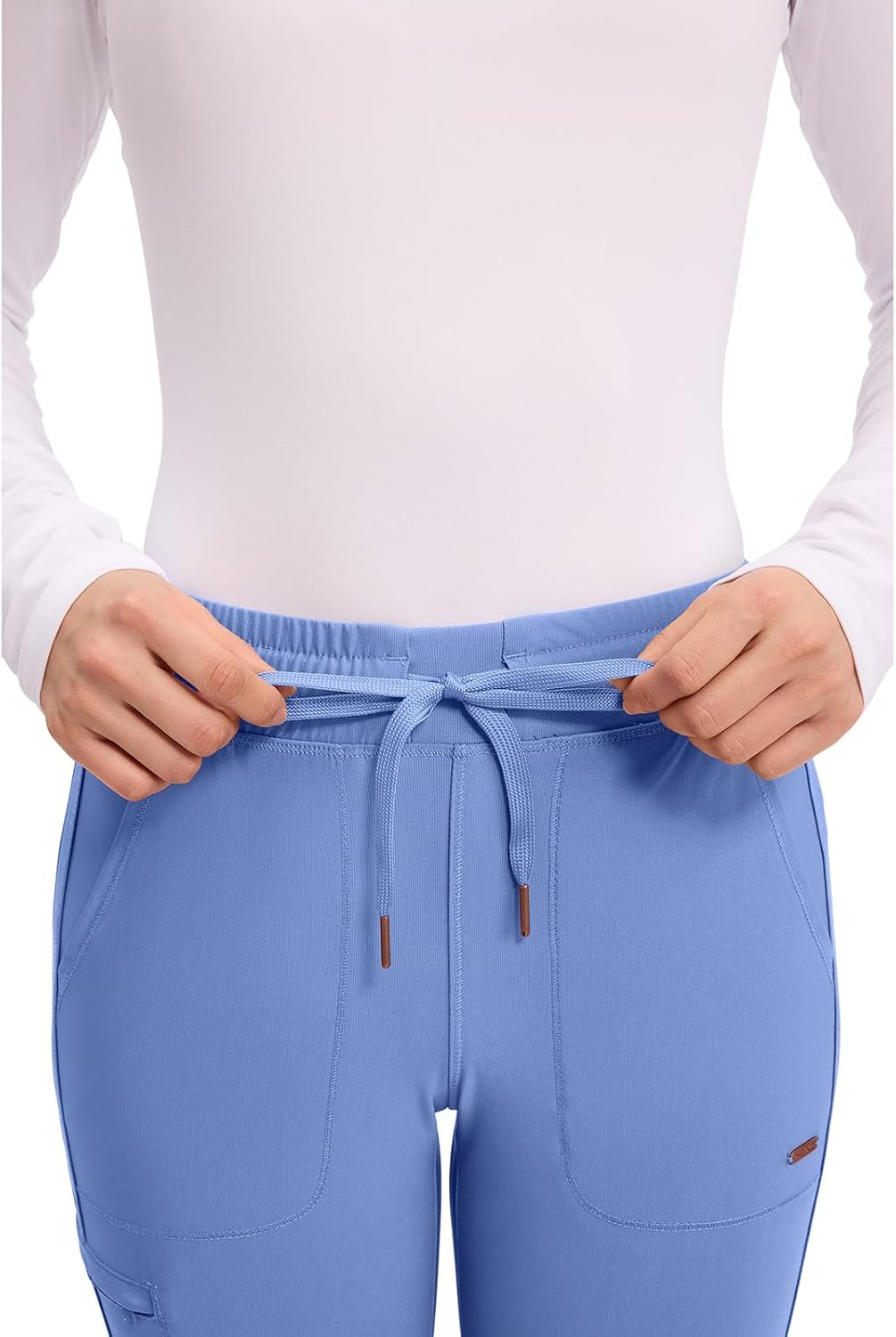 Cherokee Womens Mid Rise Tapered Leg Drawstring Scrub Pants 5 Pocket 360 Stretch Moisture Wicking Easy Care - CK095 - Image 2