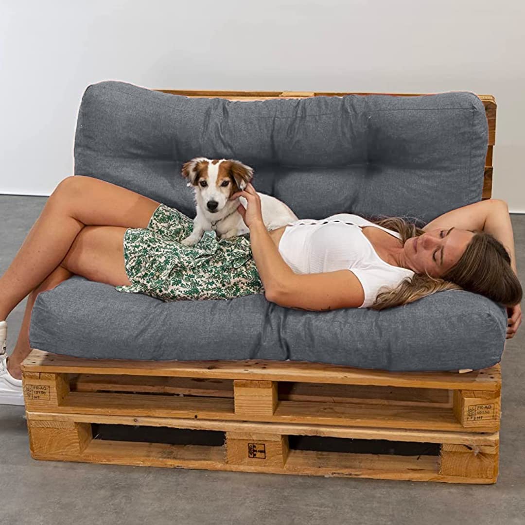 bananair - Cuscini per Pallet - Tessuto Morbido, Durevole e Anti-UV - Confortevole, Imbottito in Schiuma - Cuscini per Divano Esterno Giardino (1 Seduta 120x80 cm e 1 Schienale 120x40 cm, Grigio)