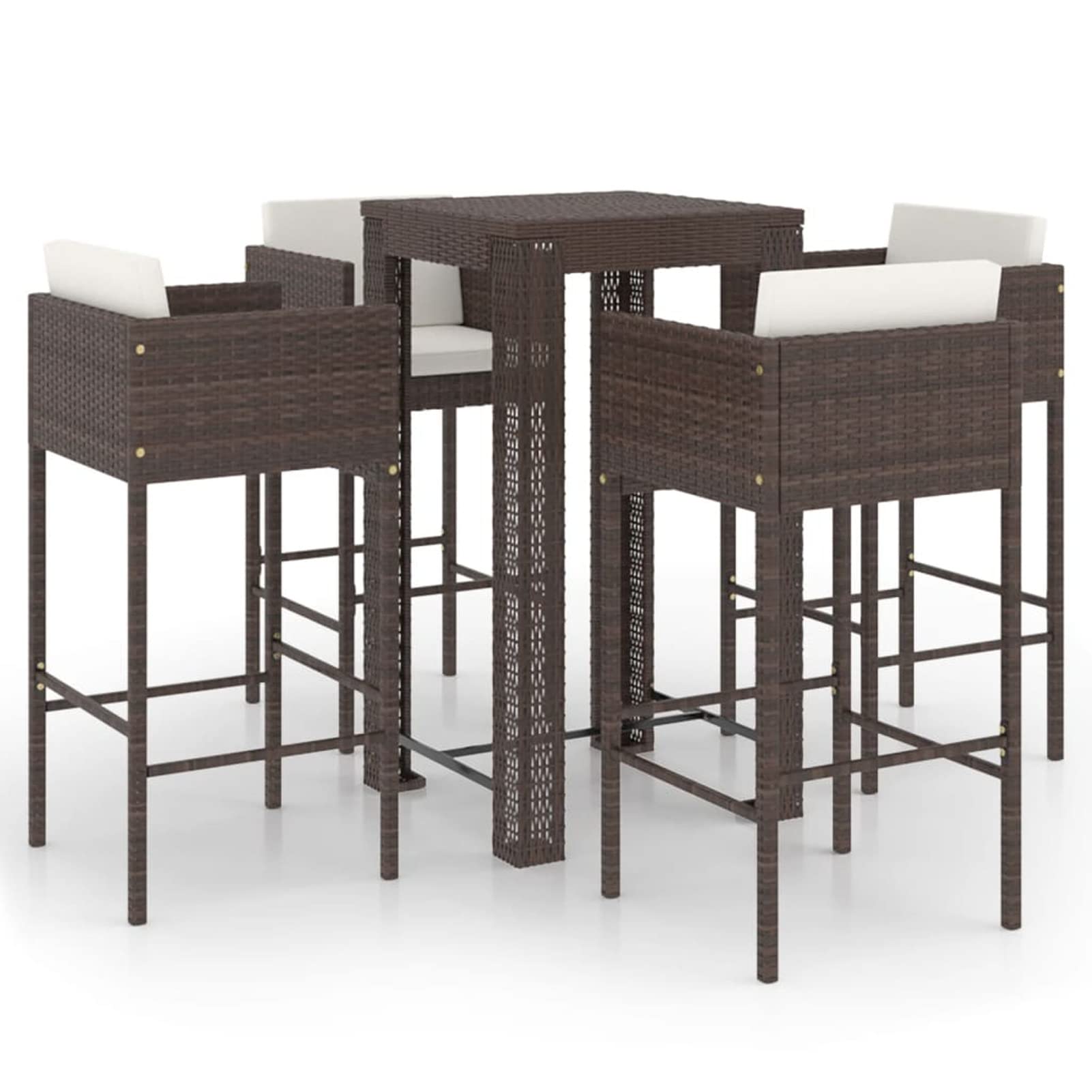 Homgoday Juego de 5 muebles de jardín con cojín, muebles de jardín, mesa de bar, mesa alta, mesa de jardín, muebles de balcón, mesa alta, taburete, silla de bar, muebles de jardín, polirratán, marrón