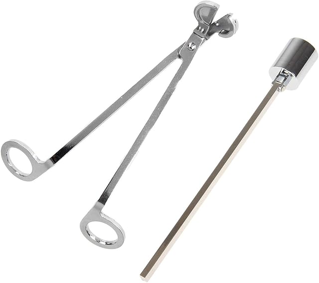 MUXSAM Candle Wick Trimmer and Snuffer Set Bell Shaped Stainless Steel Flamer Long Handle Put Out Fire Wick (1pc Candle extinguisher and 1pc Candle cutter) Silver
