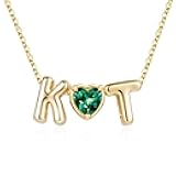 Heart Initial Birthstone Necklace for Women Girls - 14K-Gold-Plated Two Initial Birthstone Necklace Personalized Necklaces Jewelry Birthday Gifts for Women Girls Mom Sister Wife Best Friend