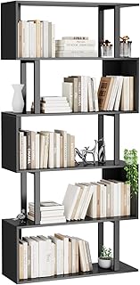 Gadroad 5-Tier Geometric Bookcase,S Shaped Bookshelf, Wood Decorative St...