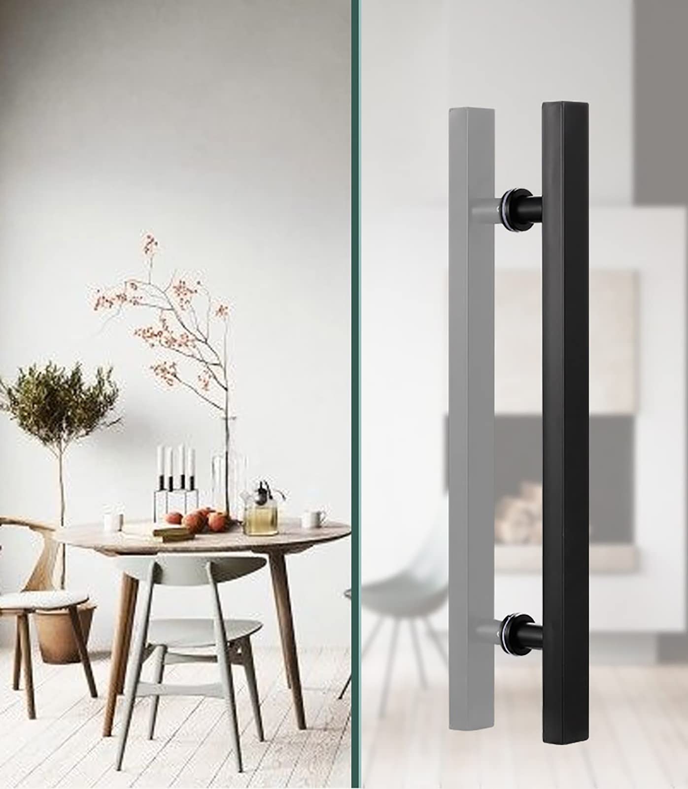 Maniglia per Porta Push Pull Bifacciale-con Accessori, Maniglia per Cancello Scorrevole per Fienile/Ufficio/Vetro/Porta d'ingresso, Set Maniglione Antiruggine, Lunghezza 50 60 80 120 cm(Nero