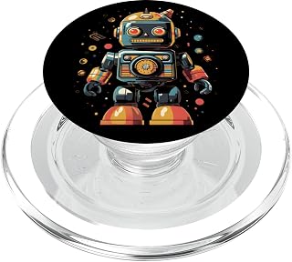 Cute Pixel Art Vintage Retro Antique Toy Robot #1 PopSockets MagSafe PopGrip for iPhone