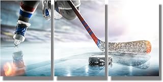 3 Panel Ice Hockey Stick on Ice Rink Canvas Wall Art Poster Prints Ice Hockey Wall Art - for Home Decor The Picture Print On Canvas for Living Room Bedroom Decor 16"x24"x3pcs