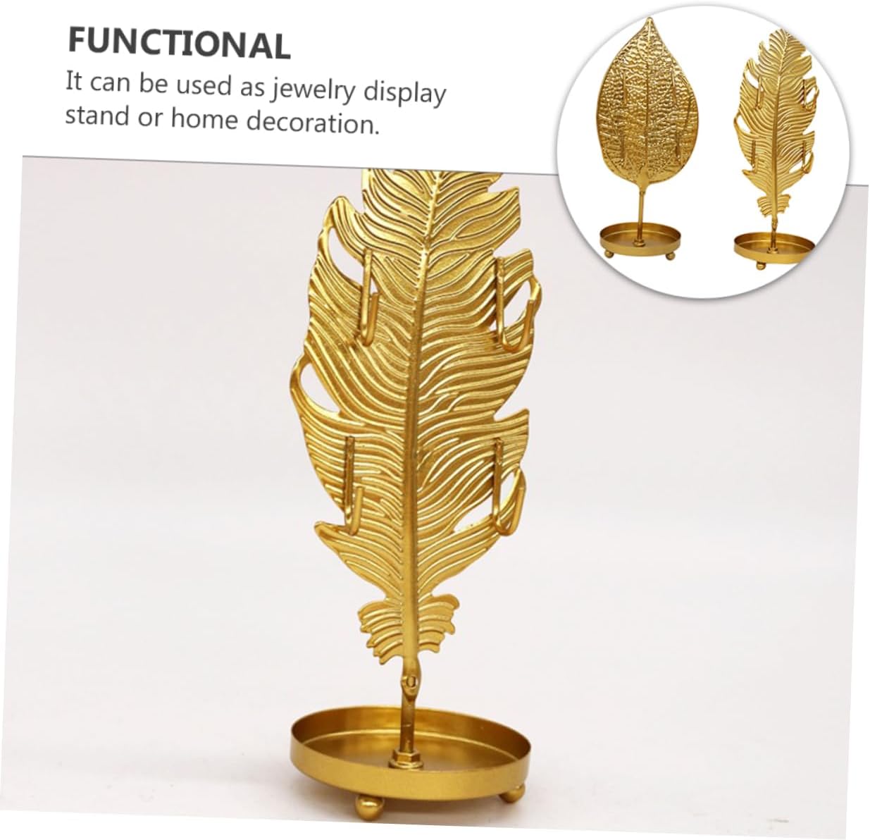 CALLARON Mini Metal Jewelry Stand 2 Pcs Metallic Leaf-shaped Display Holder image 5