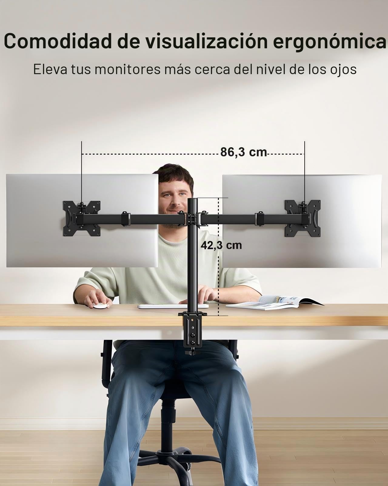 HUANUO Soporte de Monitor Dual para Pantallas de 13 a 30 Pulgadas, Brazo de Monitor Doble Ajustable con rotación giratoria de inclinación, 10 kg por Brazo, Soporte de Pantalla Doble para Montaje VESA