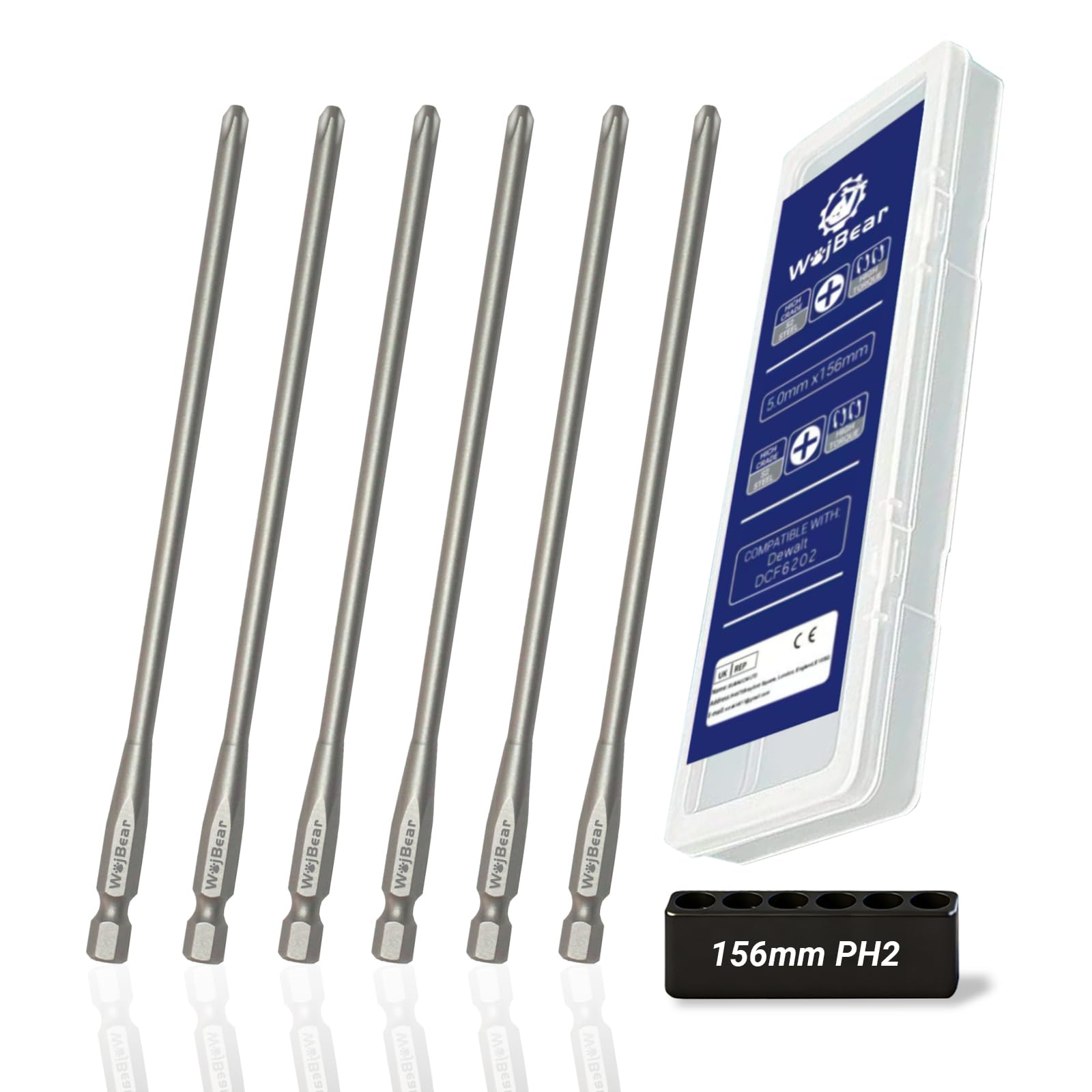 WojBear 6 PCS 156mm PH2 Dry Wall Screwdriver Bit Compatible with Dewalt DCF6202
