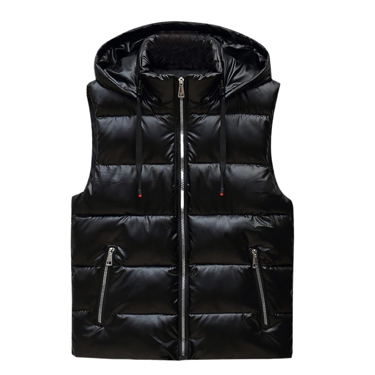 Ciepła Kamizelka Outdoorowa Męska Błyszcząca Kamizelka Puchowa Zimowa Ciepła, Wyściełana, Zapinana Na Zamek Pikowana Z Kapturem, Bez Rękawów Bodywarmer