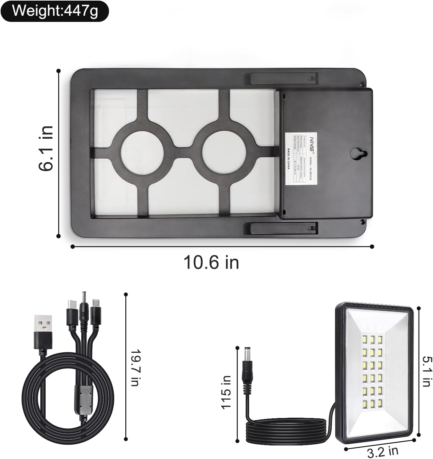 KBT KEEP BETTER TECH 5V 5W Solar Panel with Built-in 2400mAh Battery and LED Light, Solar Battery Charger Kit with USB 5V Output for Outdoor Camping Lighting, Safety Cameras, Phones, Small Fans