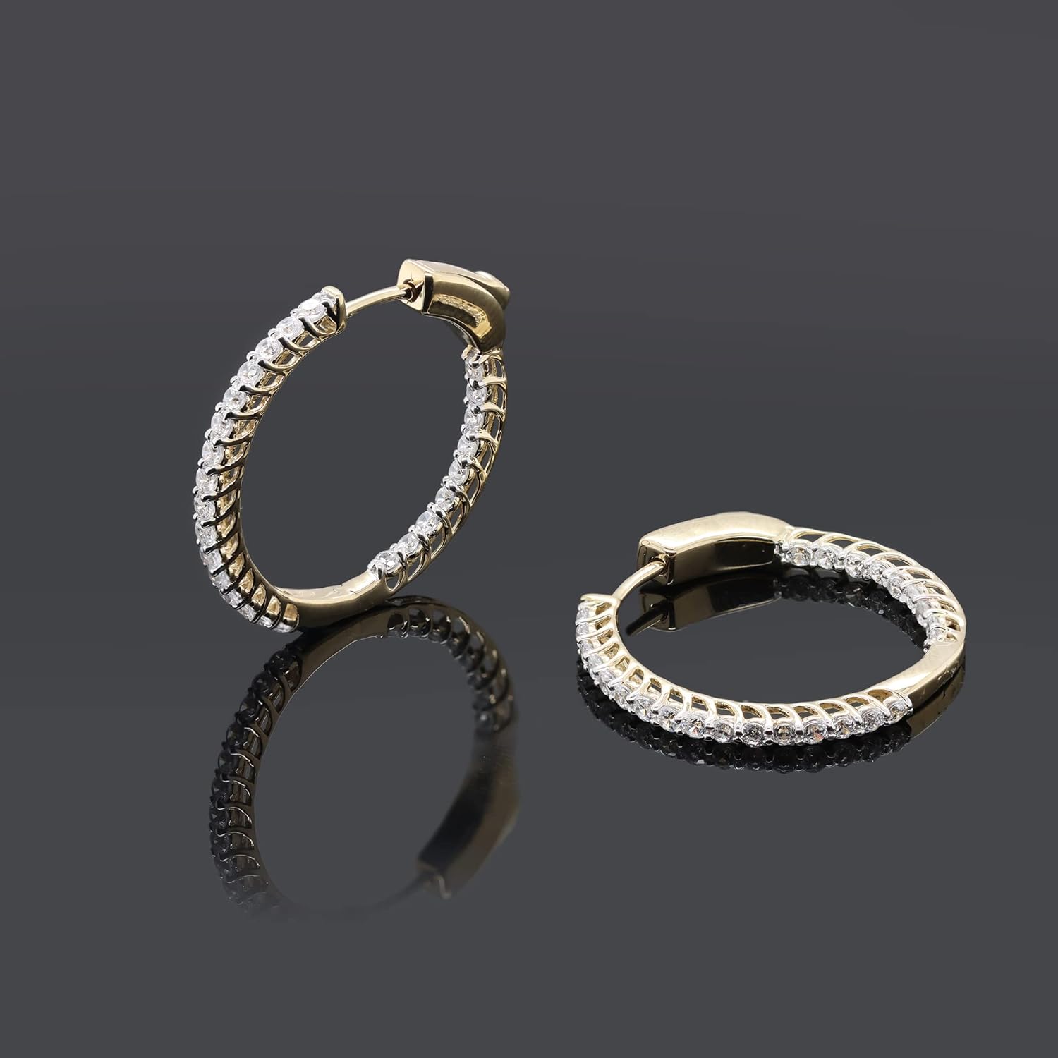 Inside-Outside Hoop Earrings for Women – 1.50 Cttw White Round Cut Cubic Zirconia Huggie Hoops in 925 Sterling Silver – Hypoallergenic Gift Earrings (D Color, VVS1 Clarity)