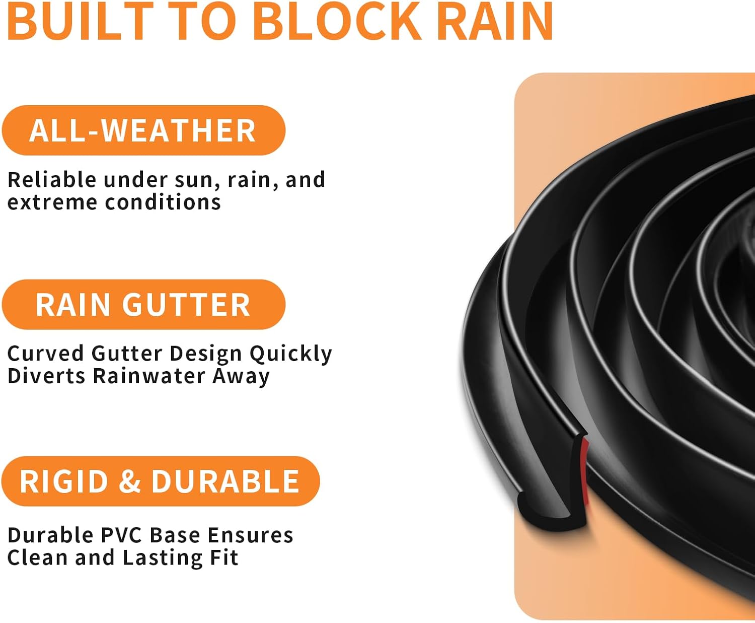 RV Gutter Rain Drip Rail Trim: 40FT Weather Stripping with Adhesive Backing for Roof, Car, Truck, Boat, Home Use (Black)